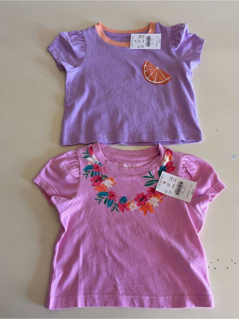 Crewcuts J.Crew Baby Girls 6-12 months lot of 2 t-shirts pink purple floral NEW